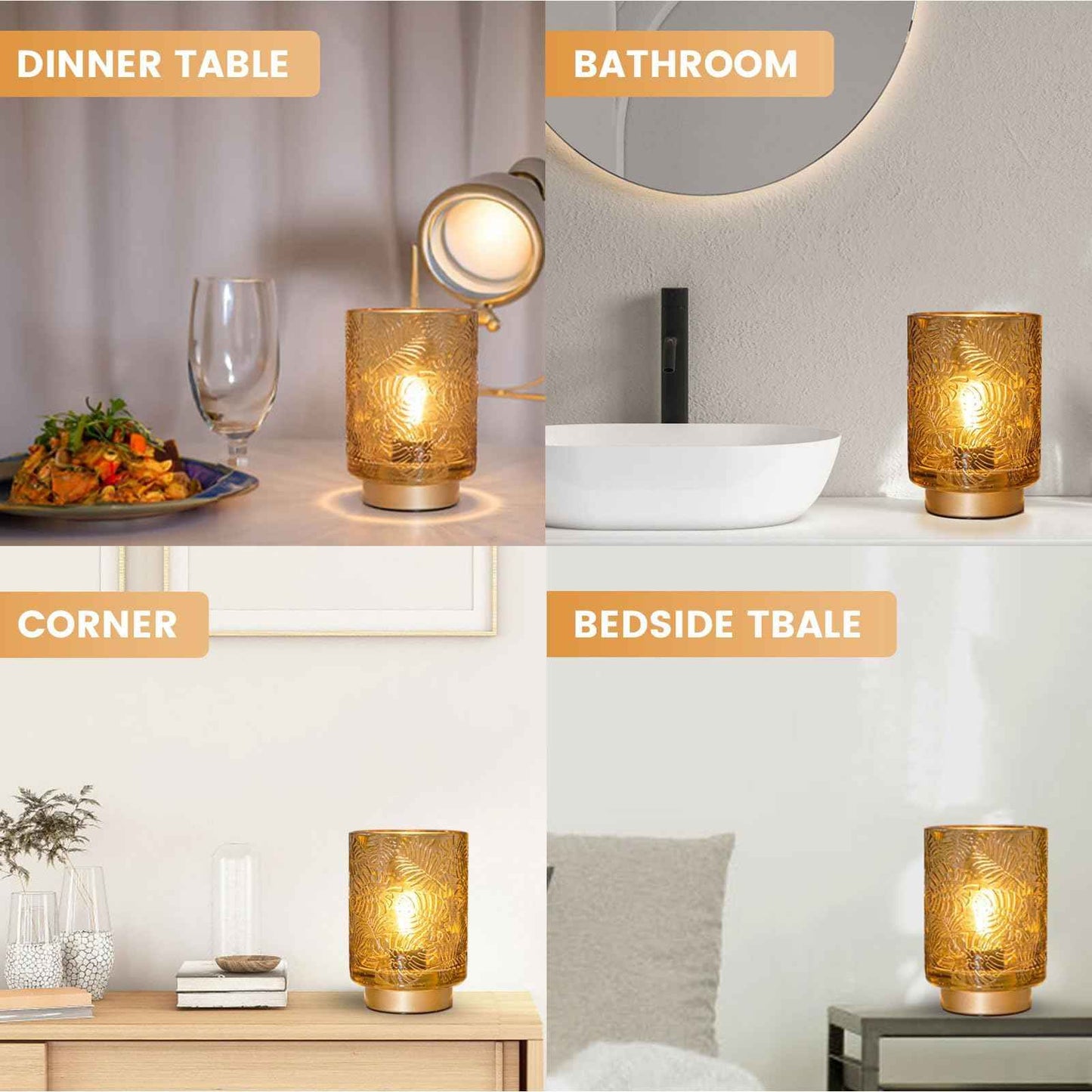 ULAROOM Small Battery Operated Lamp-Portable Cordless Table Lamp with LED Bulb for New Home Decor Gift,Wireless Battery Powered Desk Lamp for Bedroom Living Room Decor Aesthetic Golden Amber