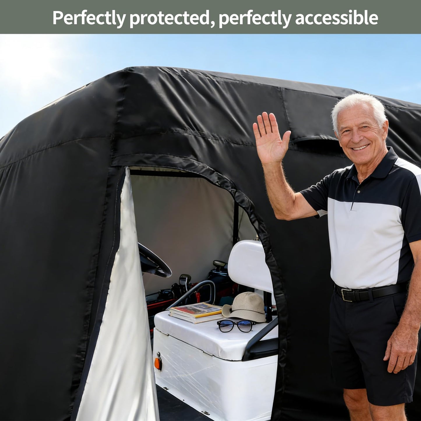 Joymo Golf Cart Cover 6/8 Passenger, Golf Cart Rain Covers, Heavy-Duty All Weather Protection Cover for EZ GO Golf Cart Accessories, Outdoor Seat Covers Evolution Golf Carts(156" L x 55" W x 79" H)