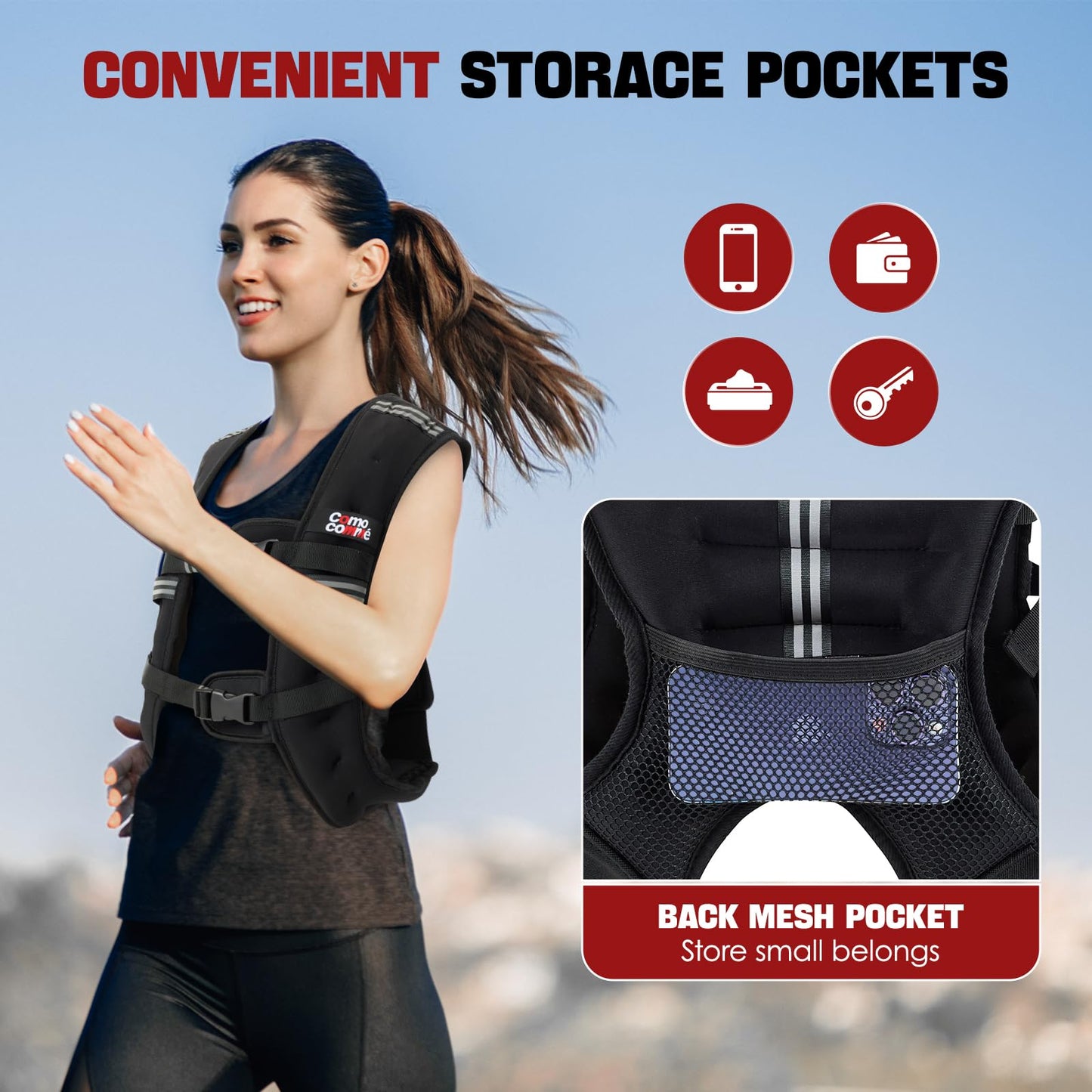 Weighted Vest, 5lb/10lb/12lb/15lb Weight Vest with Reflective Stripe for Women, Men, Rucking Vest for Walking Strength Training Running, Workout, Jogging