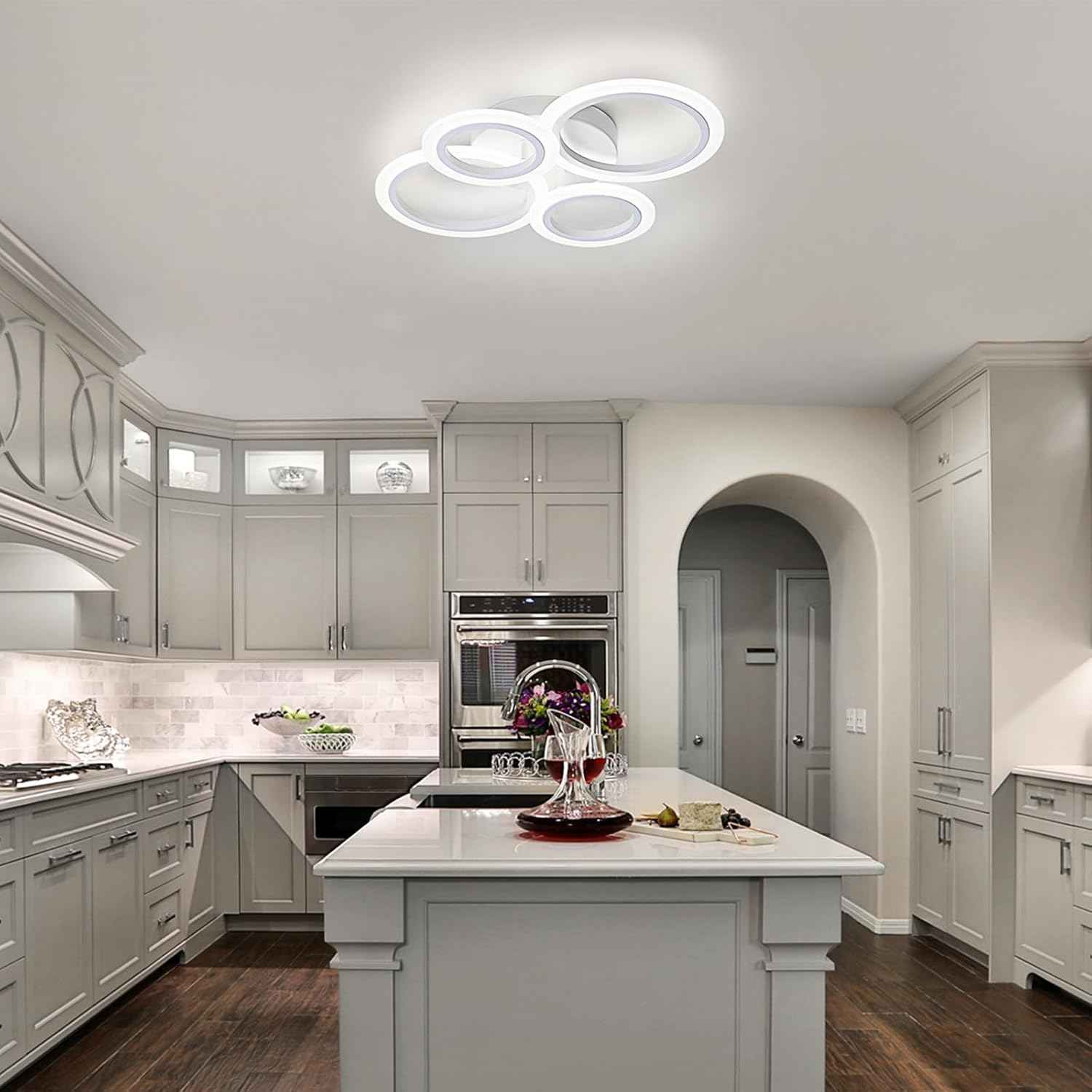 Modern LED Flush Mount Ceiling Light - 4 Rings 4000K Fixture for Kitchen & Living Room