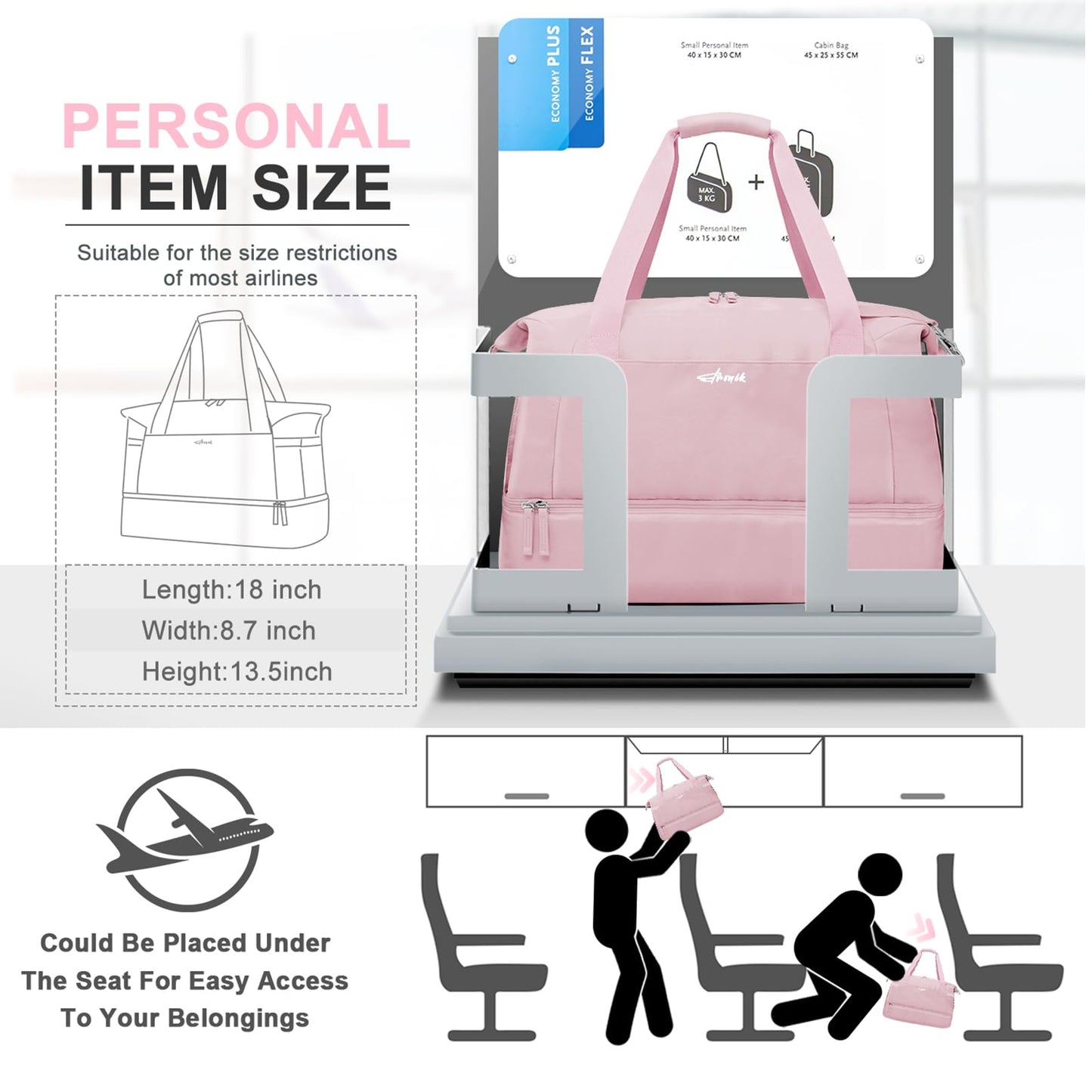 Gym Bag for Women, Personal Item Travel Bag with Shoes Compartment, Weekender Overnight Duffel Bag with Wet Pocket, Carry On Bag for Women, Travel, Gym, Weekend