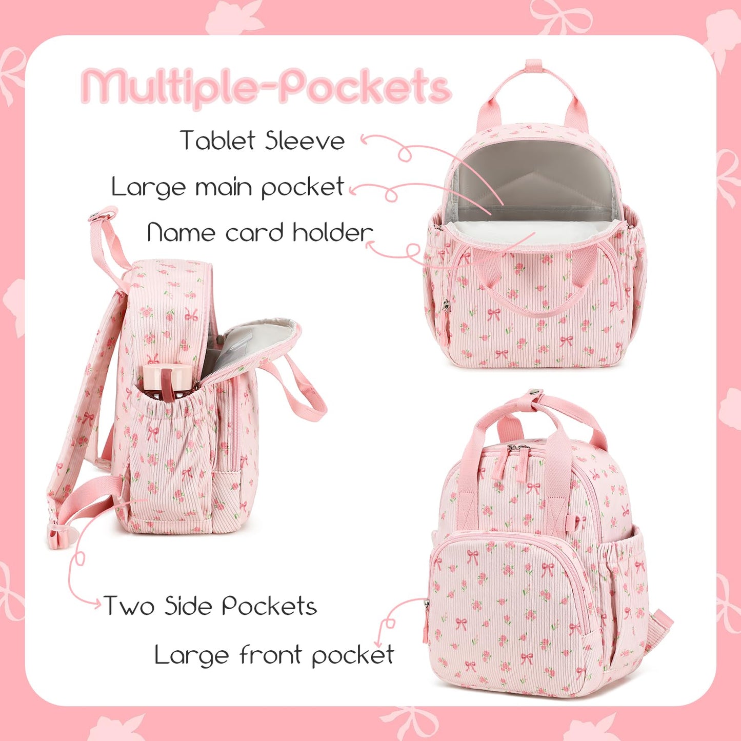 Bluboon Toddler Backpack for Girls Boys 2-4 Cute 12" Preschool Kindergarten Backpacks Kids Daycare Bags School Travel (Pink bow flower 212-Pink, Age 2-4 (12" H not Fit A4 Folder))