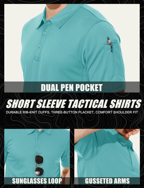 MAGCOMSEN Men's Quick Dry Tactical Polo Shirt - Performance Short Sleeve Golf Jersey