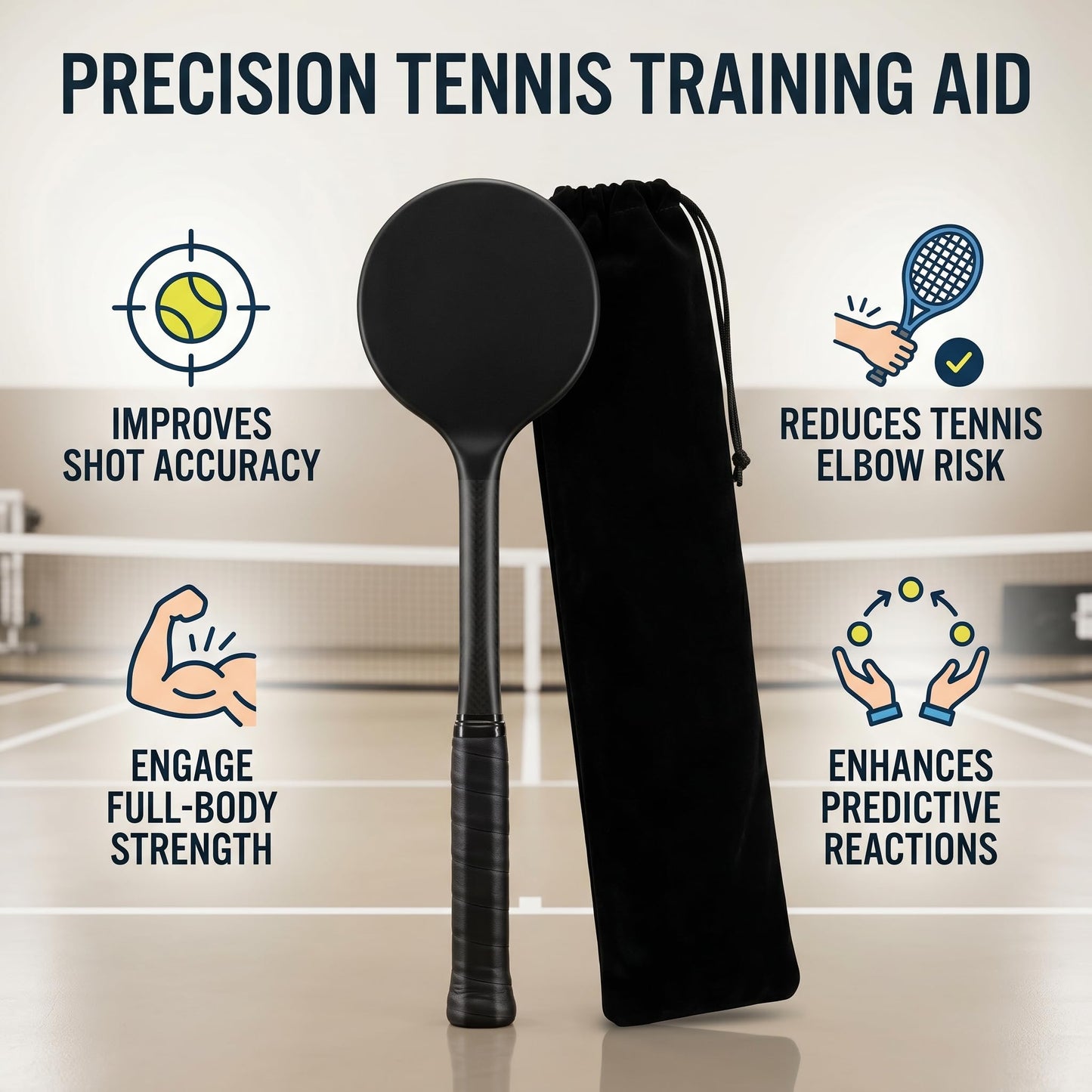 Tennis Racket Carbon Fiber Practice Tennis Pointer for Sweet Spot Training Improve Swing Accuracy and Prevent Tennis Elbow