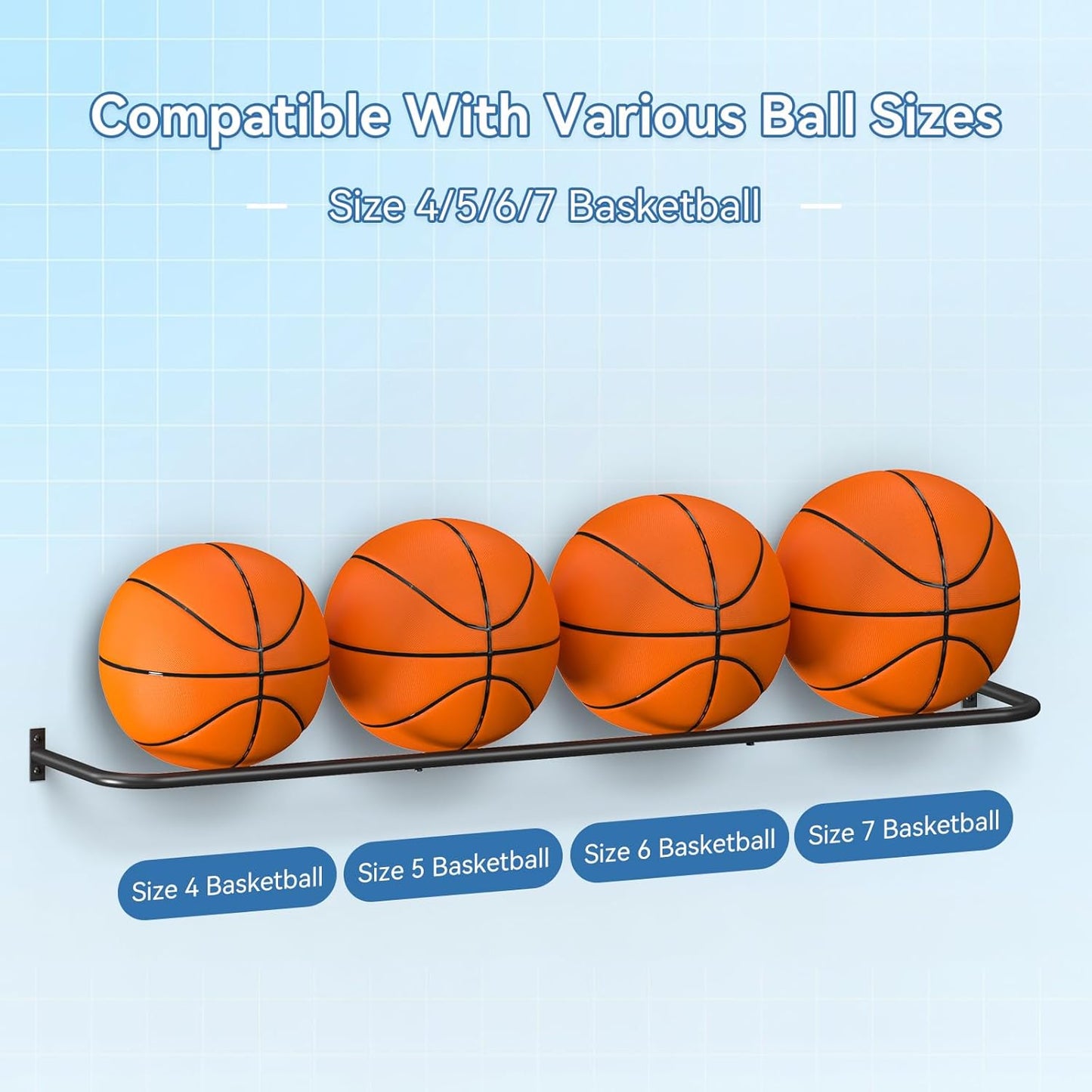 Wall Mount Ball Rack - Skiennix Garage Sports Equipment Organizer | 12-Ball Capacity, 3 Shelves