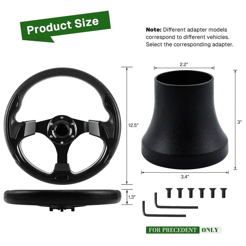 VOONKE Golf Cart Steering Wheel and Golf Adapter for CLUB CAR PRECEDENT Bundle-(5156BLACK)