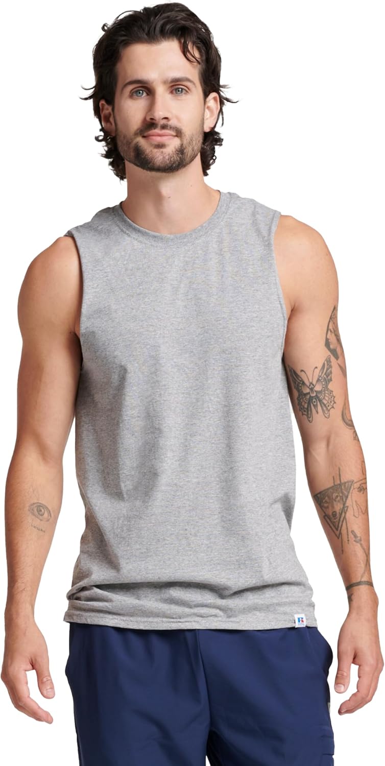 Russell Athletic Men's Sleeveless Muscle Shirts - Moisture-Wicking Cotton Blend, UPF 30+, Sizes S-4X