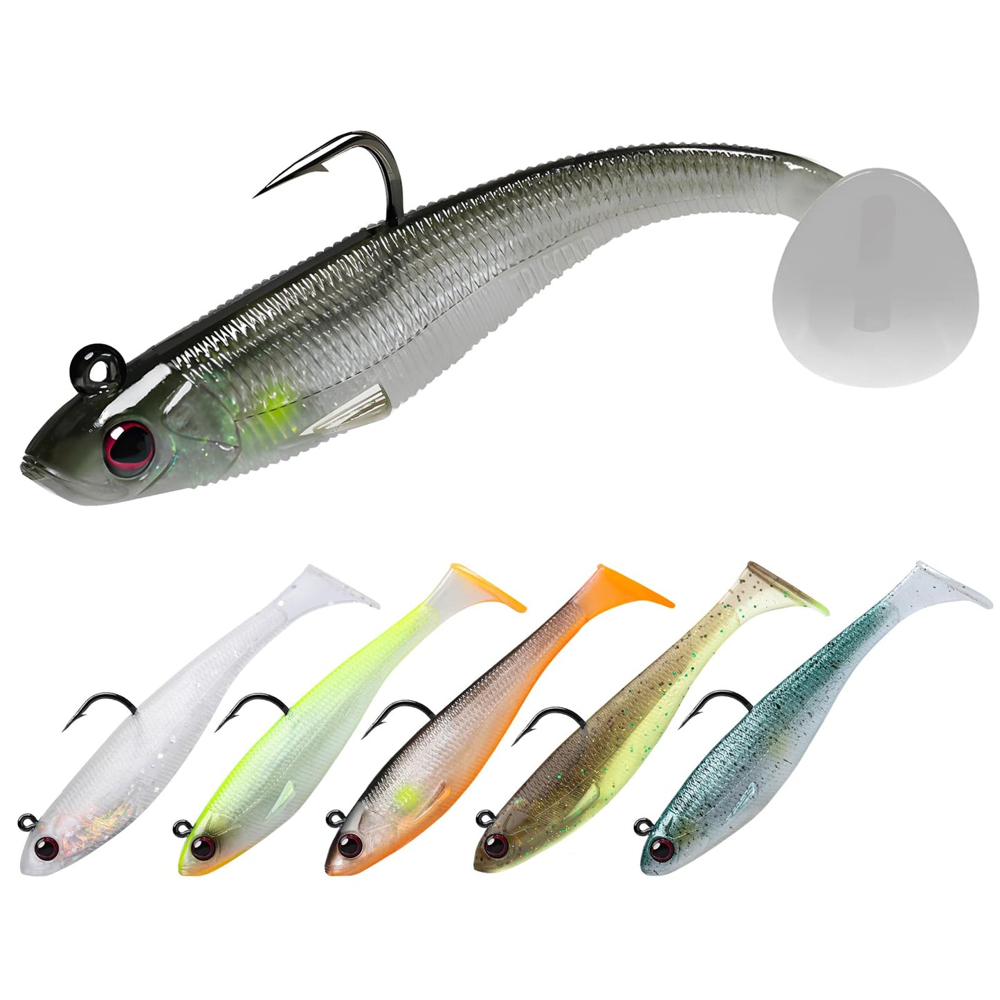 TRUSCEND Power Soft Fishing Lures Pre-Rigged BKK Hook, Japan Formula, Slow Sinking, Swimming, Jerking, Freshwater or Saltwater Swimmer for Bass Trout Pike Fishing, B-2.8in,6PCS