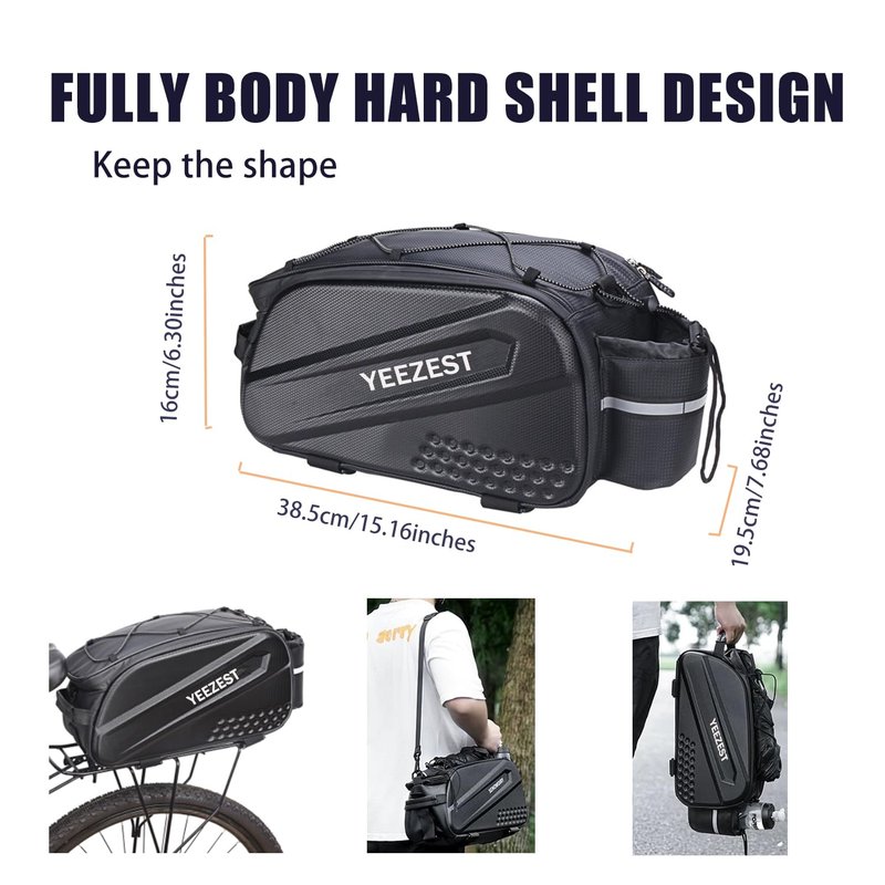 Yeezest Bike Bag for Bicycle Rear Rack – 10L Hard Shell Waterproof Bike E-Bike Rack Bag with Shoulder Strap & Reflective Stripfor Cycling, Commuting, Outdoor Travel, Gifts for Men