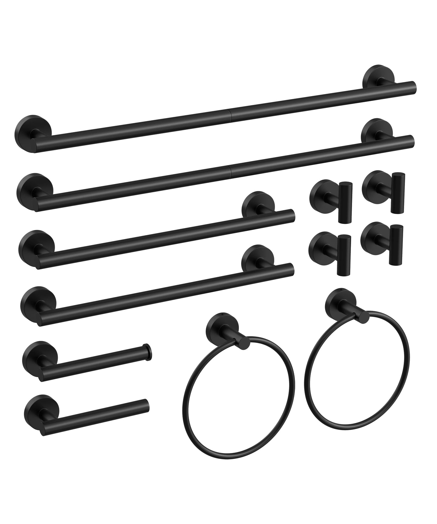 HOMEMYSTIQUE 12 Pcs Matte Black Bathroom Accessories Set, SUS304 Stainless Steel Bathroom Hardware Set, Bath Towel Bar Set, Toilet Paper Holders, Towel Rings Racks, Robe Towel Hooks
