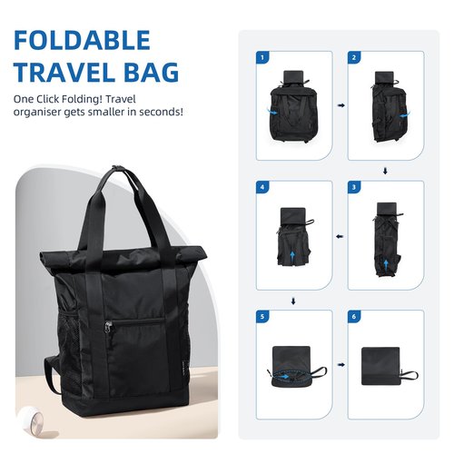 GOLF QUALITY Foldable Convertible Tote Backpack Lightweight Versatile Nylon Daypack for Women Men Work Leisure Travel,Black