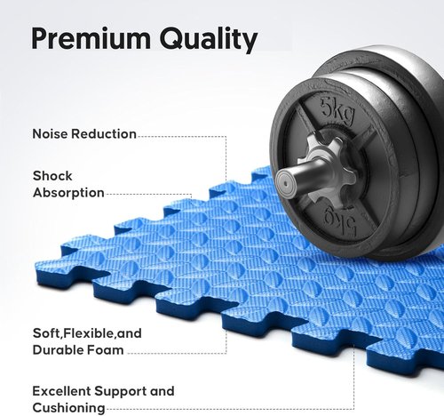 Home Gym Mat - Interlocking EVA Foam Exercise Tiles for Workouts & Play Areas | Blue, 24x24 in, 16 Tiles