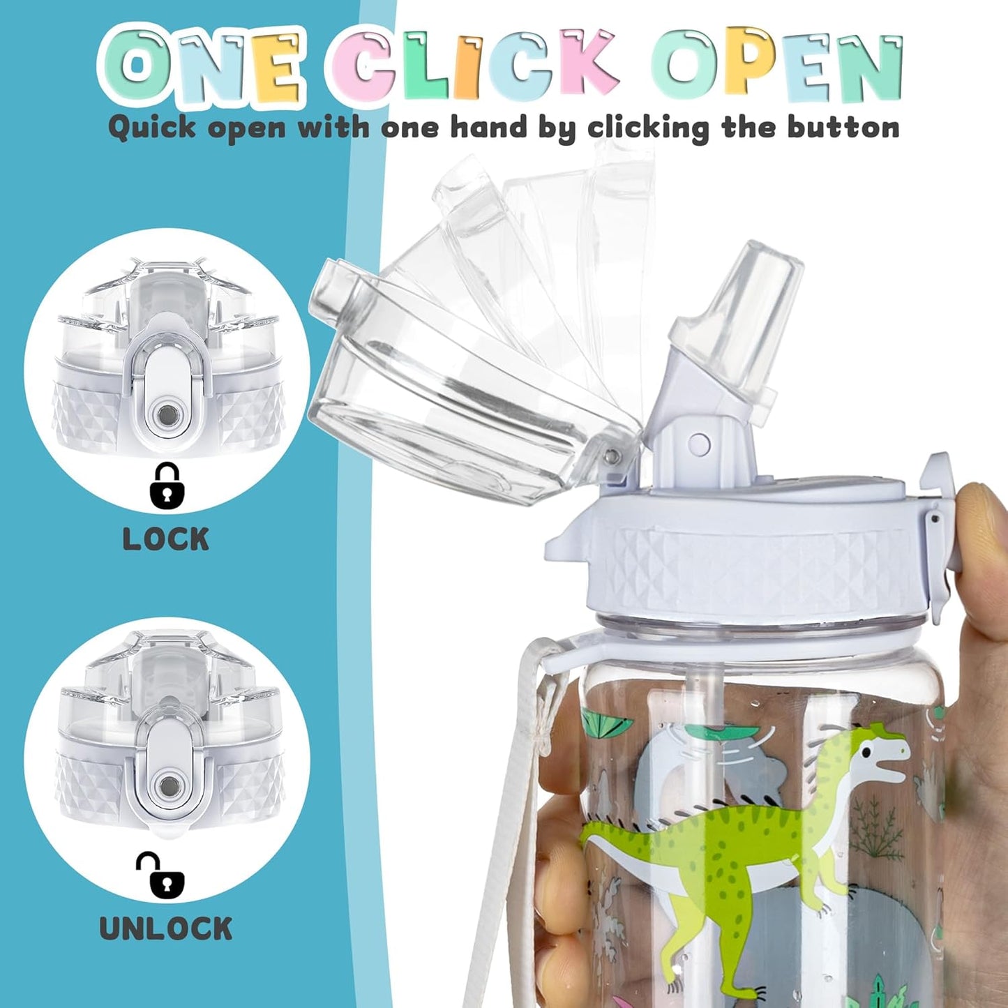 OLDLEY 17oz Kids Water Bottle - Leak-Proof Tritan BPA-Free with Silicone Straw | Dinosaur Design