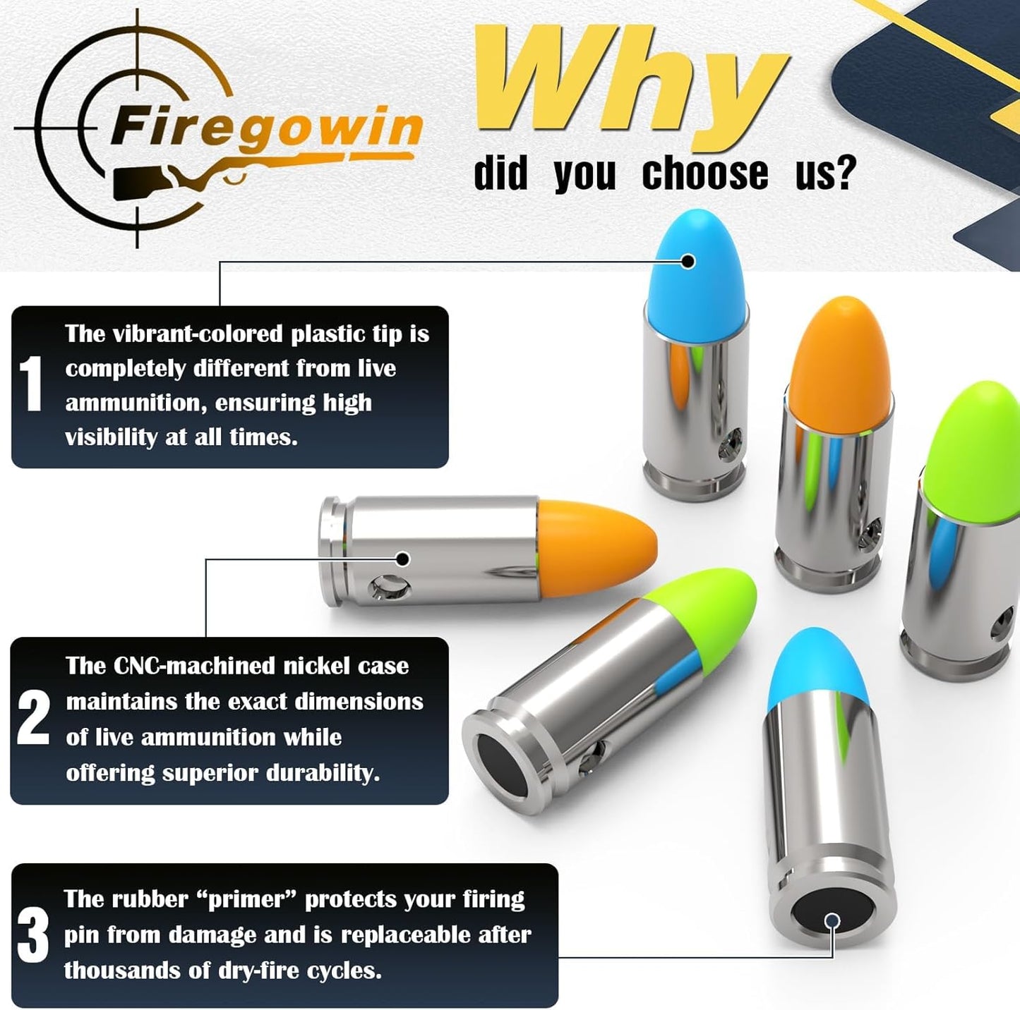 Pro Dummy Rounds Snap Caps - Reusable Training Rounds for Safe Dry Fire Practice | 9mm, 12GA, .50, .45, .380ACP