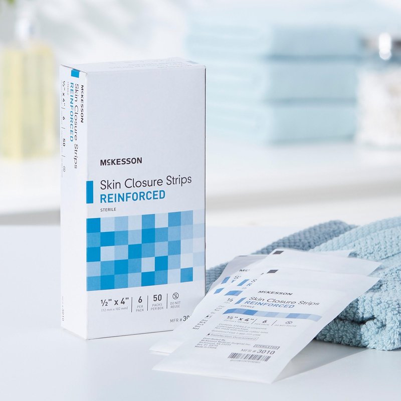 McKesson Skin Closure Strips, Sterile, Reinforced, 1/2 in x 4 in, 50 Count