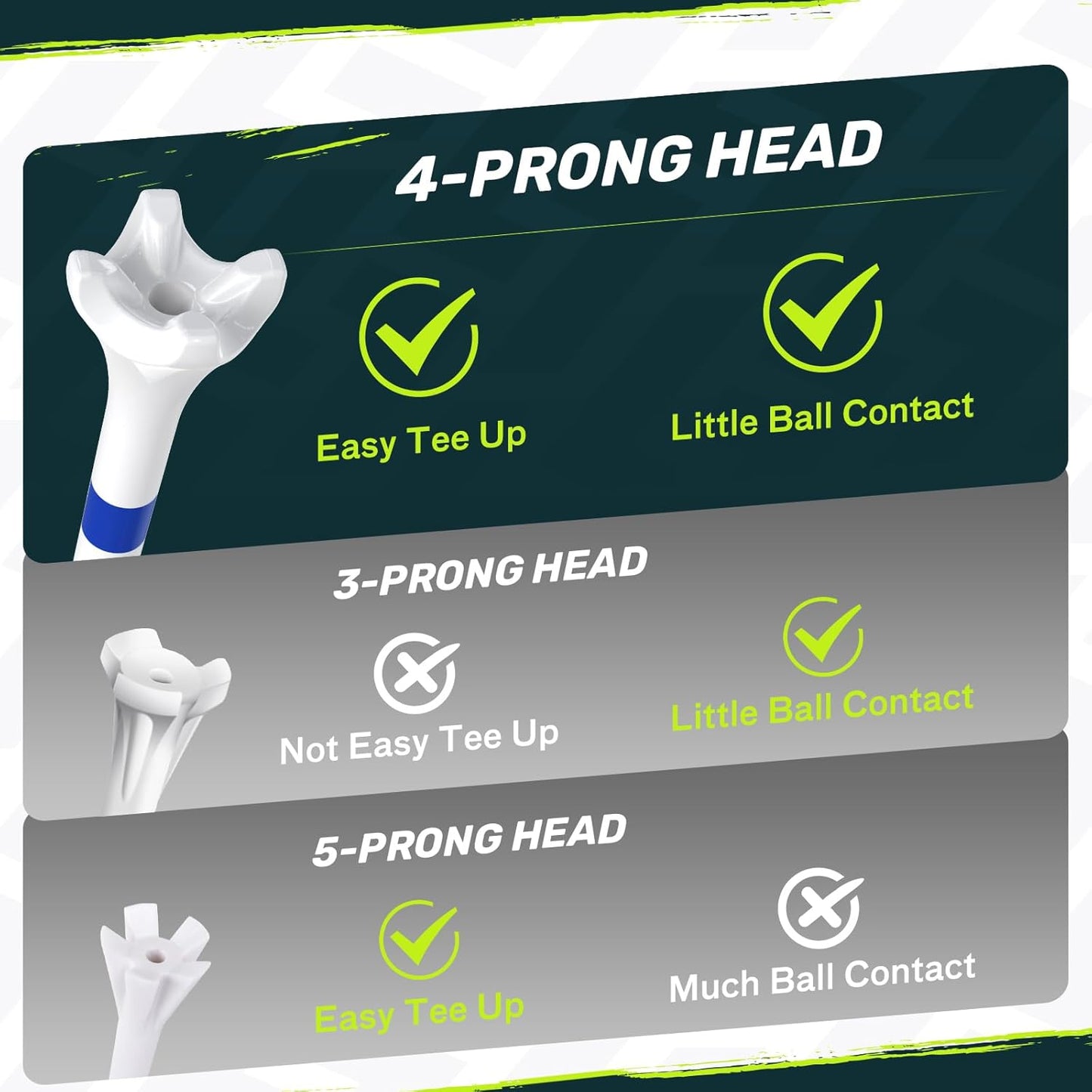 SAPLIZE Golf Tees - Upgraded 4-Prong Design for Reduced Friction & Side Spin | Available in 50/100/120/200 Pack