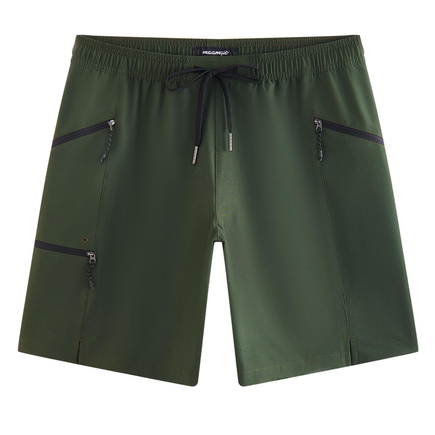 maamgic Mens Swim Trunks 9" Unlined Quick Dry Board Shorts with Zipper Pockets, 4-Way Stretch Bathing Suits for Beach, Vacation, Cruise，Military Green Large