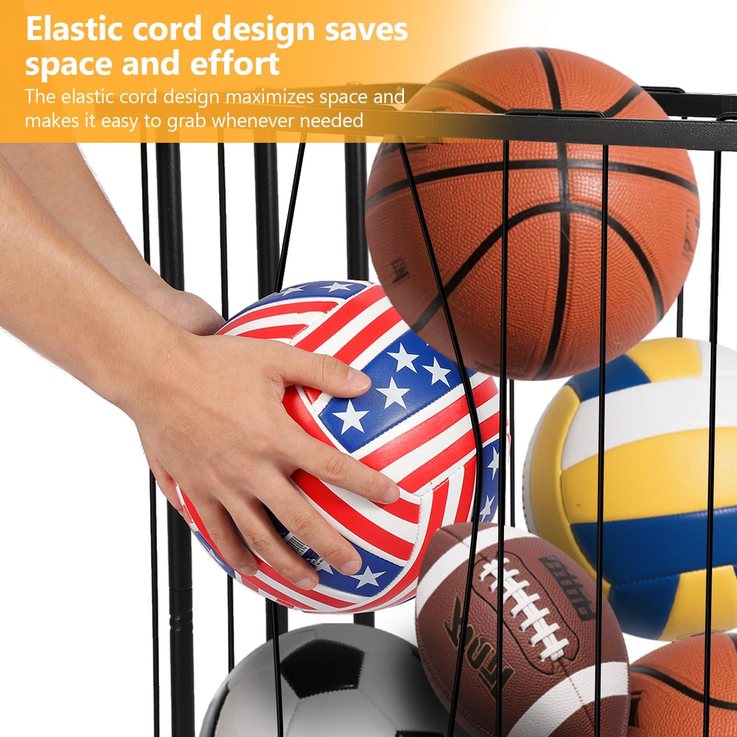 Columnar Vertical Ball Storage Racks with Wheels-NEW Durable 58x13'' Rolling Basketball Holder Wall Mount for Soccer, Volleyball, Space-Saving Garage Sports Ball Rack Organizer for Home,Gym & Outdoors