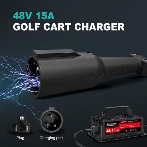 EverExceed 15A 48V Golf Cart Battery Charger for Club Car with 3-Pin Round Plug, Smart & Efficient Golf Cart Charger for Lead Acid Battery Golf Carts