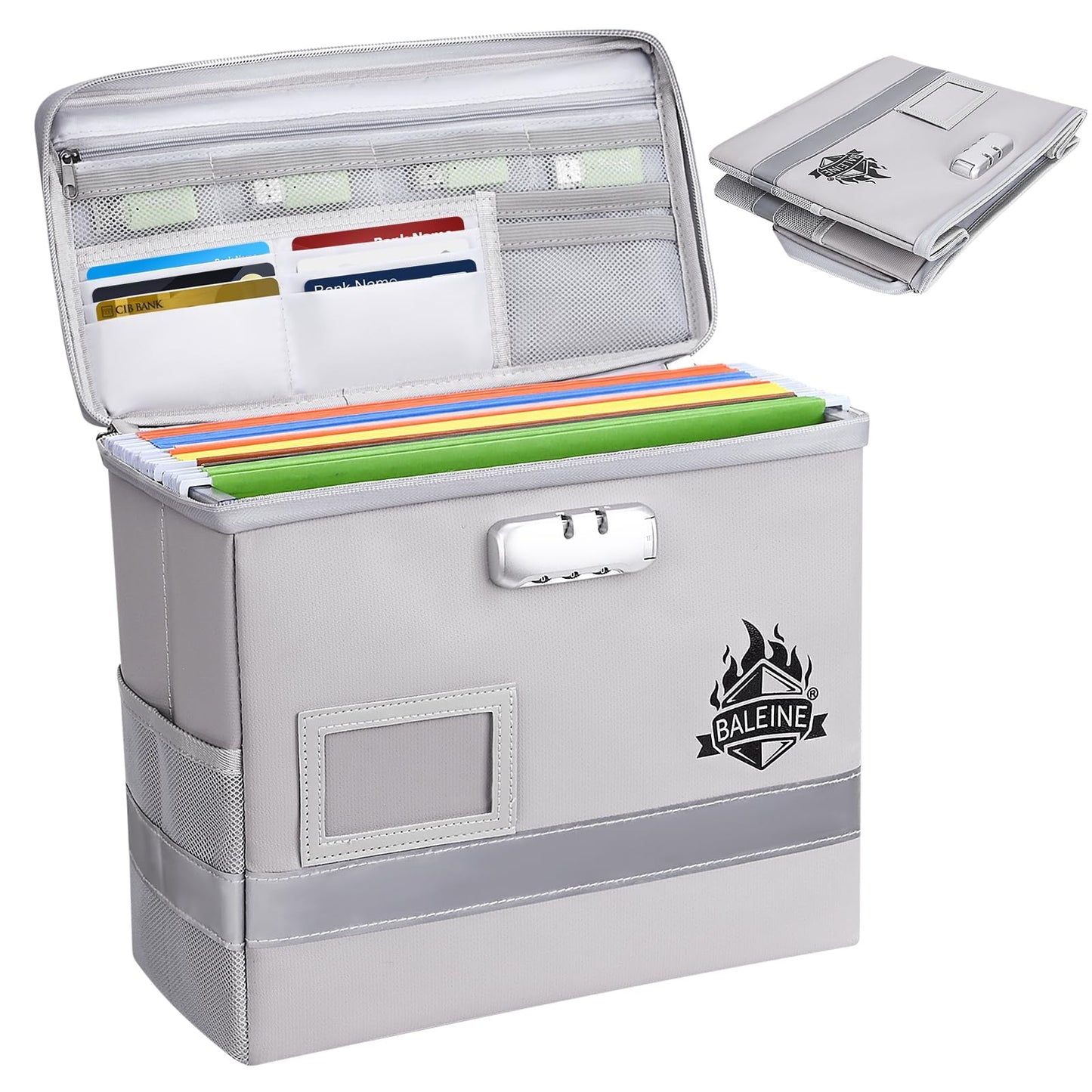 BALEINE Fireproof Document Box with Lock, Portable Fireproof Document Bag Waterproof Fire Proof File Boxes for Documents, File Organizer Box for Important Paperwork (Silver, 12.5''x10.5''x6'')