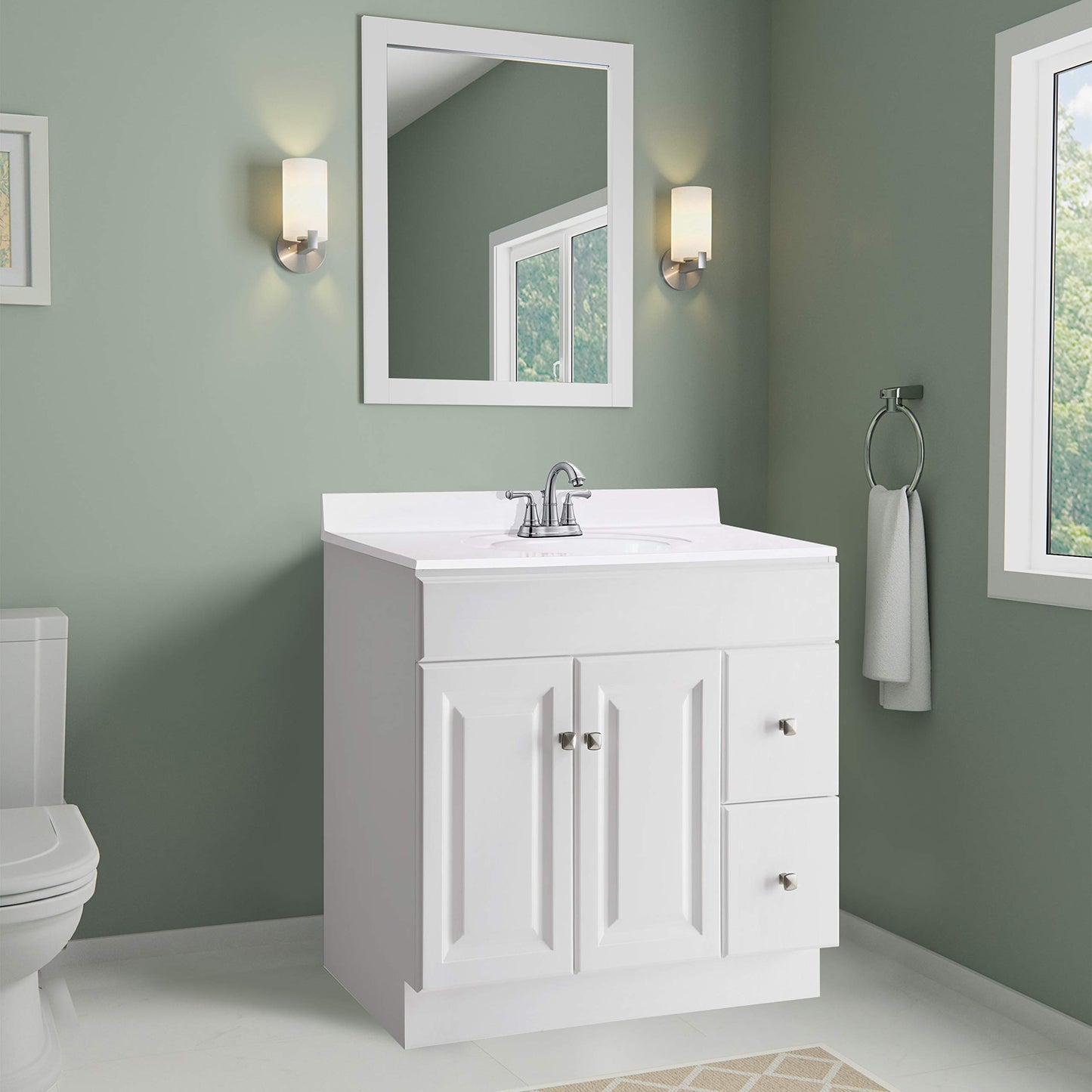 Design House 25 in Wide Vanity Top With Sink, 4 in Backsplash, Cultured Marble, Stain-Resistant, Pre-Drilled Centerset Holes, Solid White, 25 in W x 22 in D x 11.4 in H, 586222