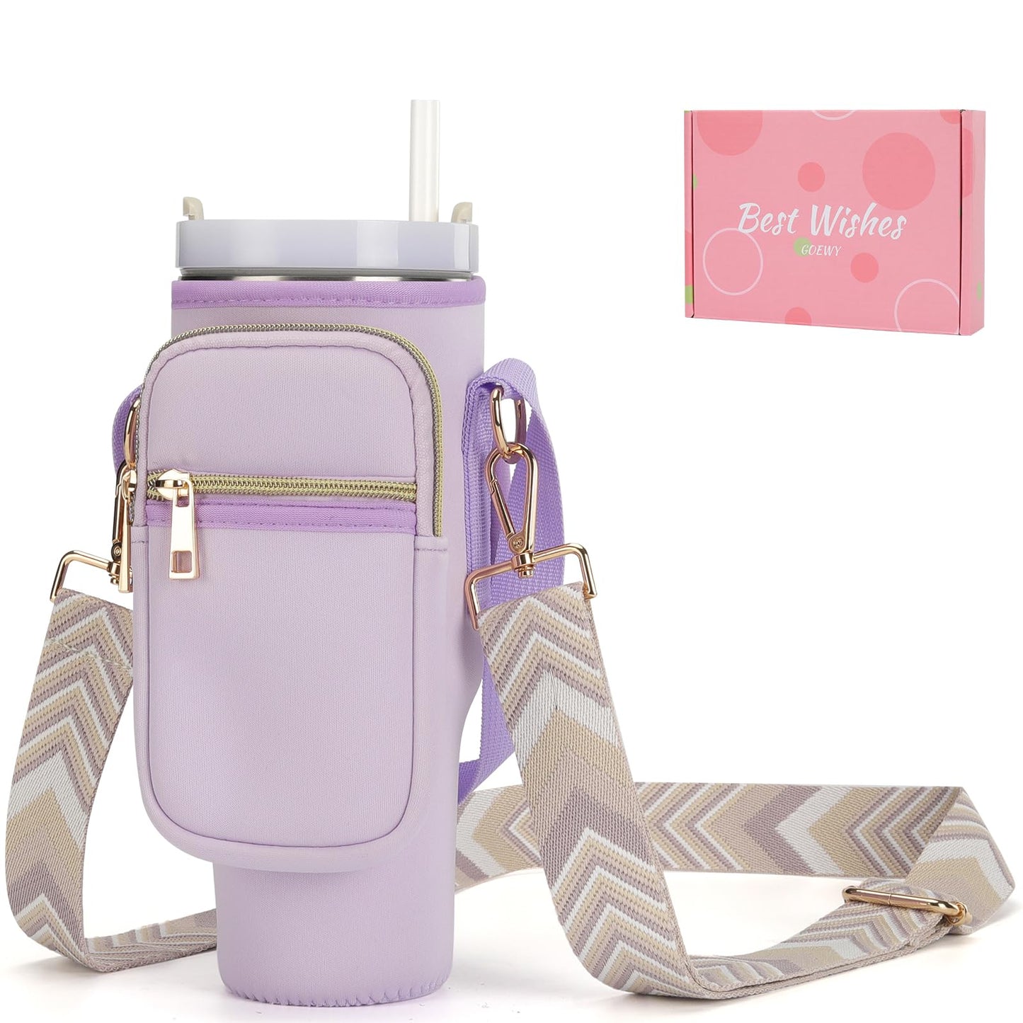 GOEWY Water Bottle Carrier Bag Stanley Cup Accessories with Adjustable Shoulder Strap & Phone Pocket Fits 40oz Tumbler with Handle Ideal Gift for Women
