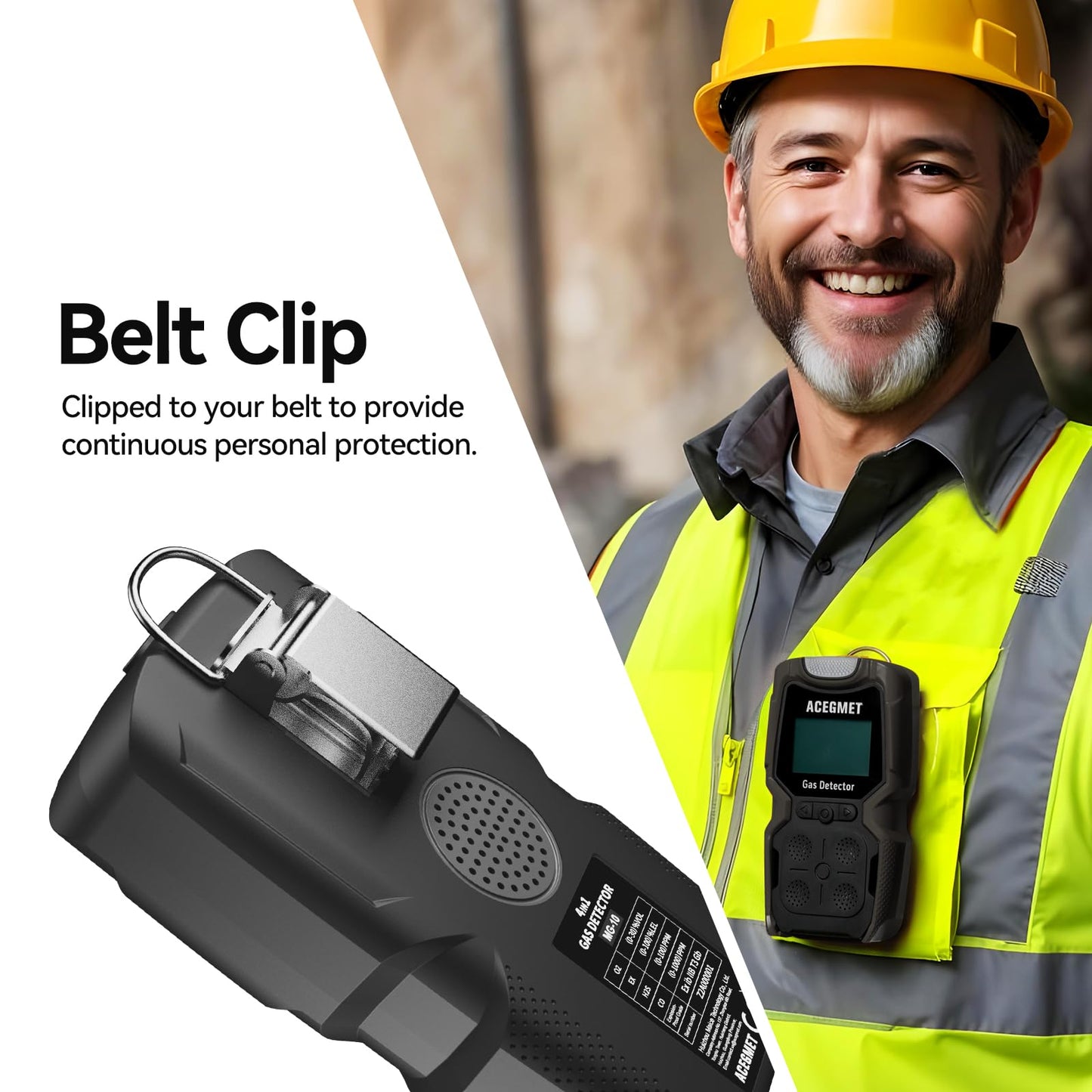 ACEGMET Gas Detector, 4 Gas Monitor Multiple Indicator (Vibration, Audible, Visual) H2S, O2, CO and LEL 4 Gas Monitor Personal Rechargeable 4 Gas Meter 2 Years of Sensor Life Gas Sniffer