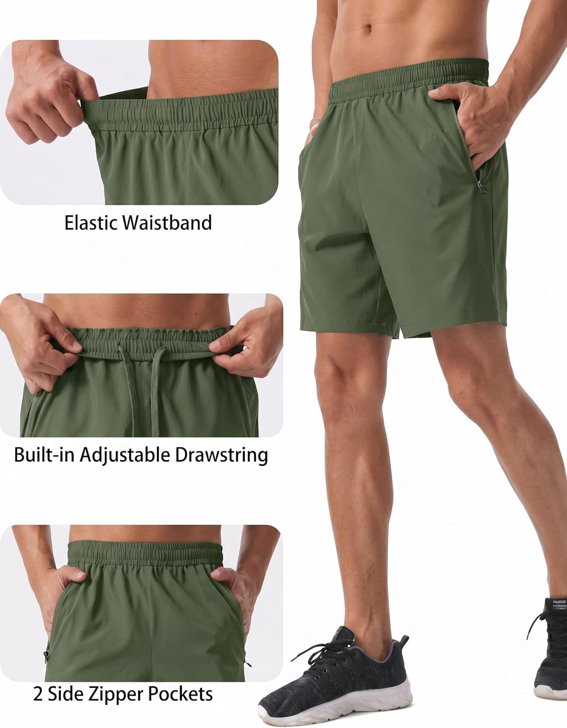 Sailwind Men's Athletic Running Shorts - Quick Dry Lightweight Gym Shorts with Zipper Pockets | 7" Size