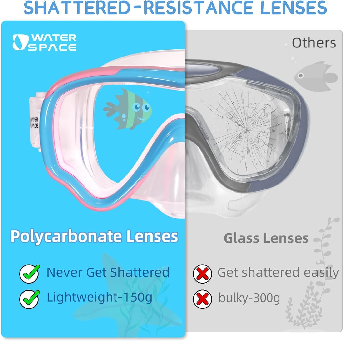 Water Space Kids Swimming Goggles - Anti-Shatter Lens & UV Protection | No-Leak Design for Ages 3-15
