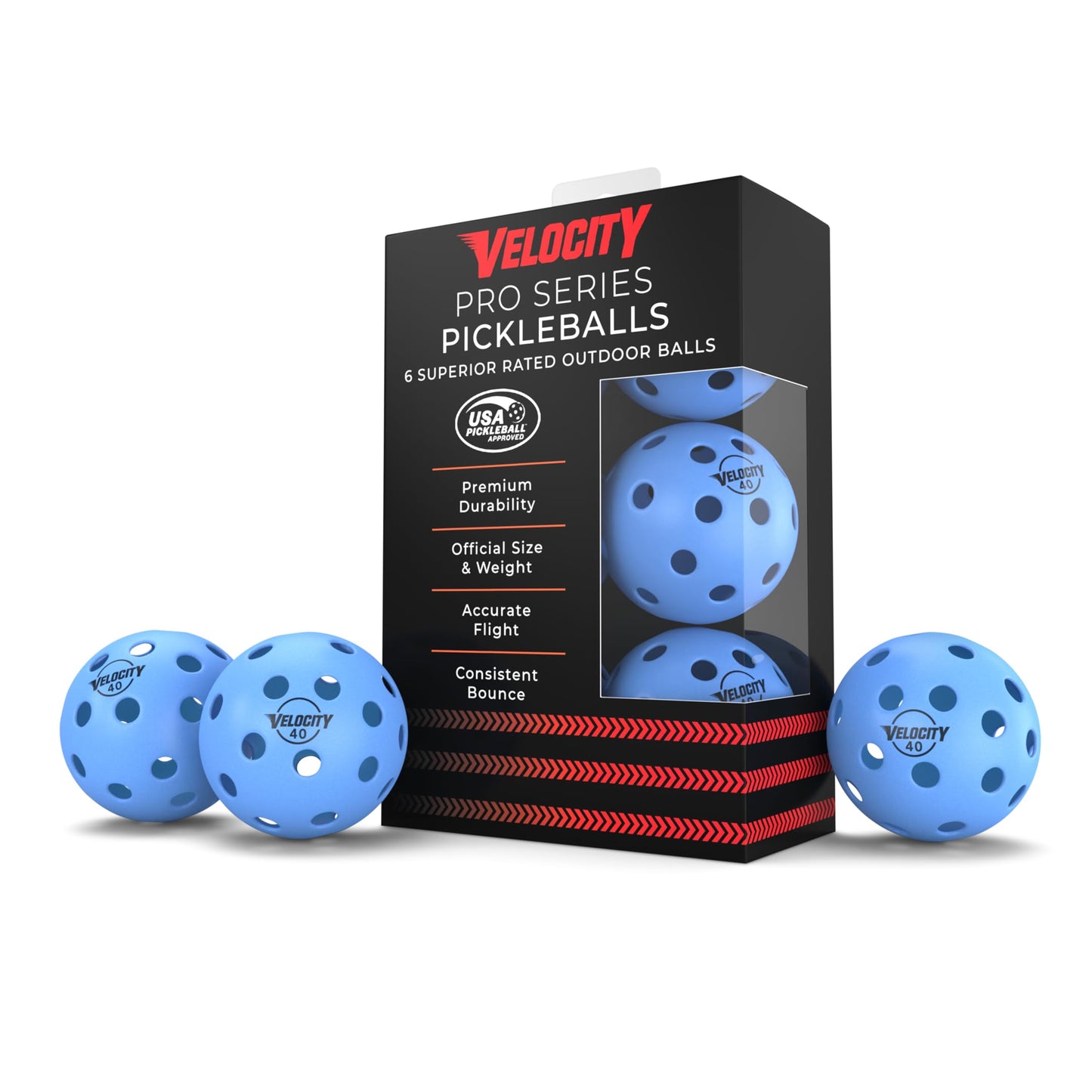 Velocity Outdoor Pickleball Balls, 6 Pack in Blue - USAPA Approved Official Size and Weight 40 Hole Pickleballs