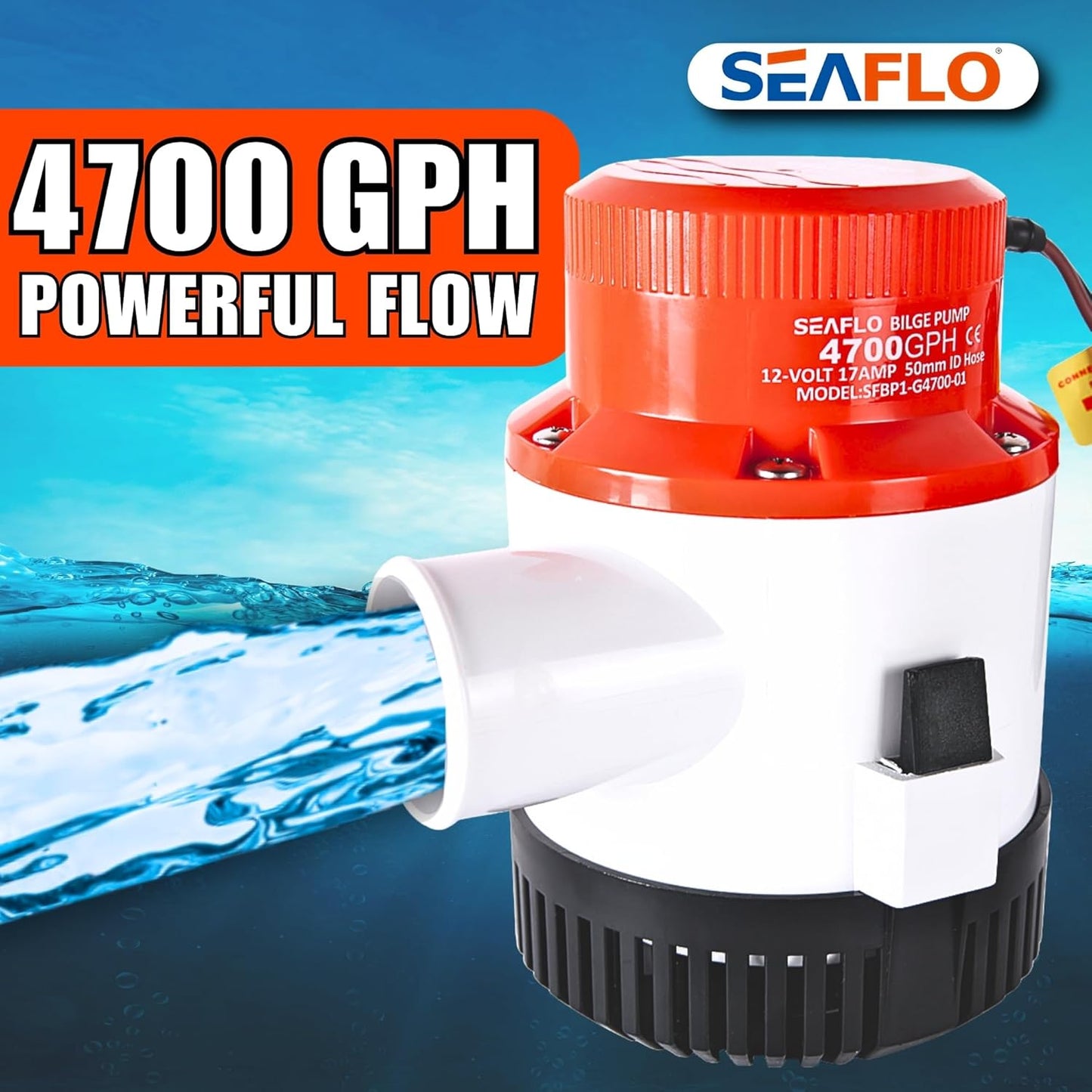SEAFLO 01 Series 4700 GPH Bilge Pump - 12V Marine Submersible Pump with Anti-Airlock Protection & 4-Year Warranty