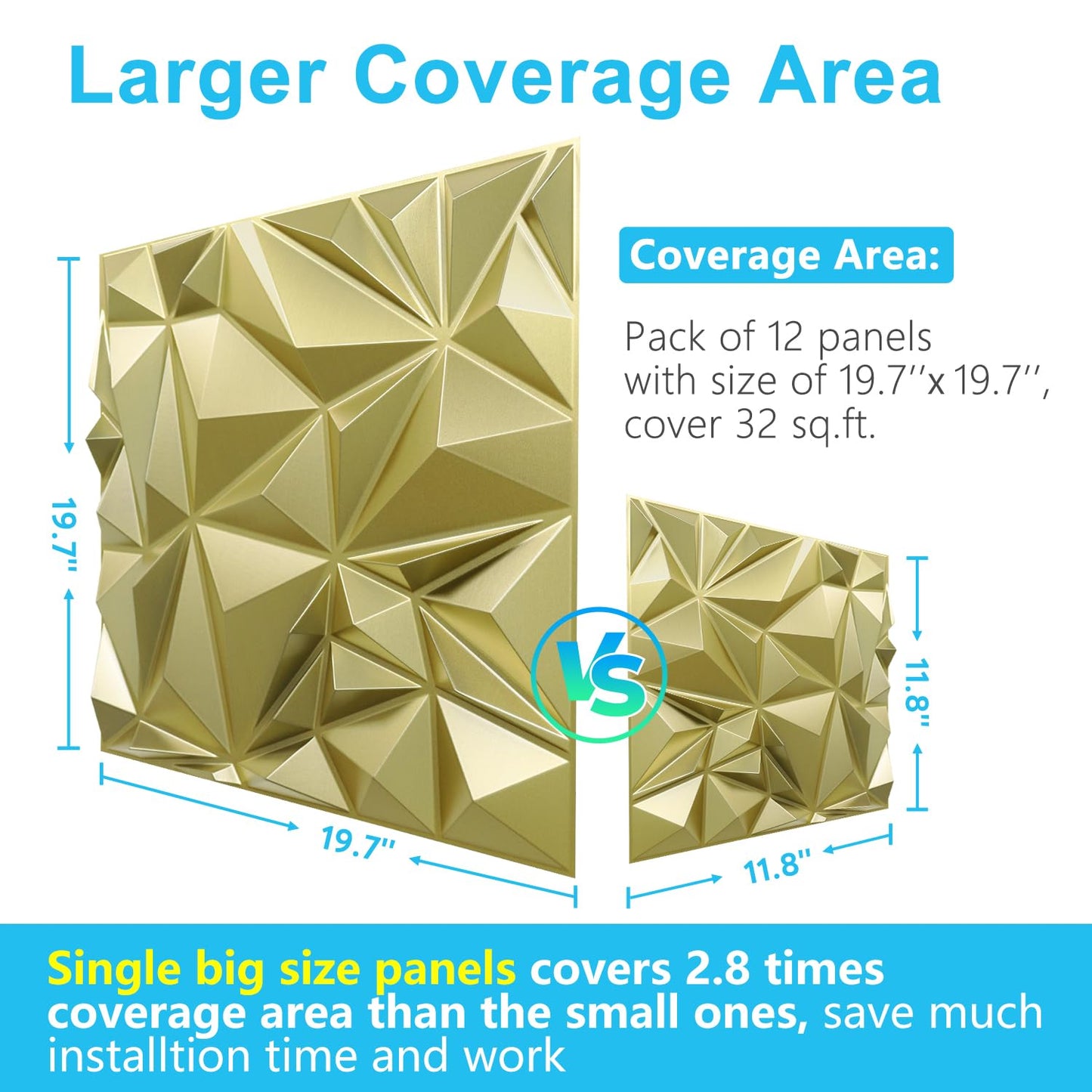STICKGOO 3D Wall Panels for Interior Wall Decor, Champaign Gold Diamond Design Accent Wall Panels, 19.7" x 19.7" Decorative 3D Wall Panels for Living Room, Lobby, Office