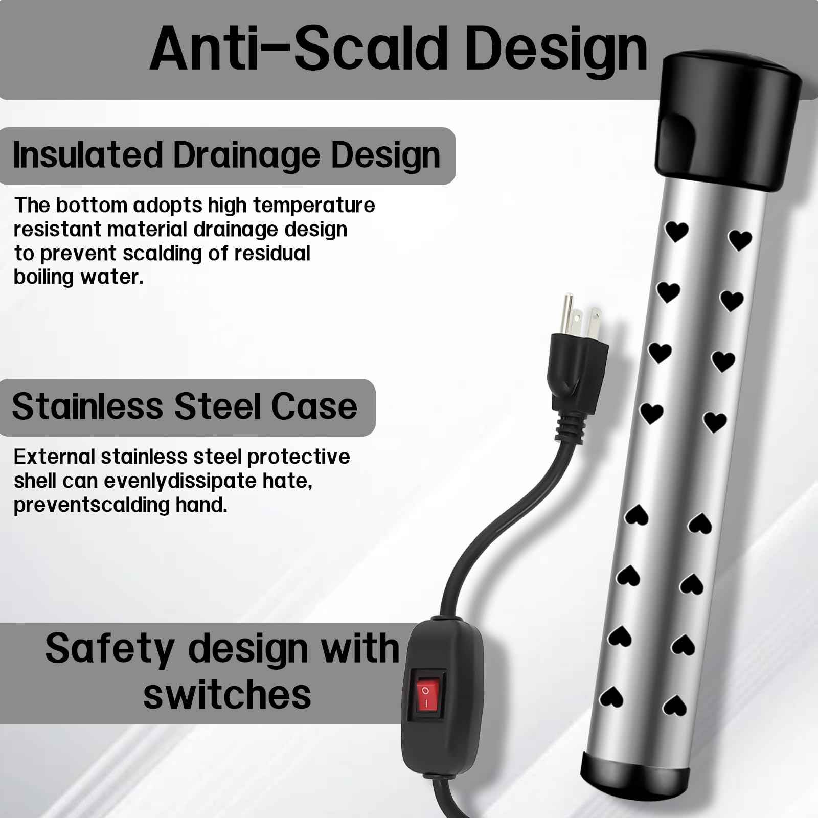 immersion Water Heater with Intelligent Temperature Control, Stainless Steel Mini Pool & Bucket Heater - Heats 5 Gallons in Minutes, Ideal for Home, Camping, and Outdoor Use