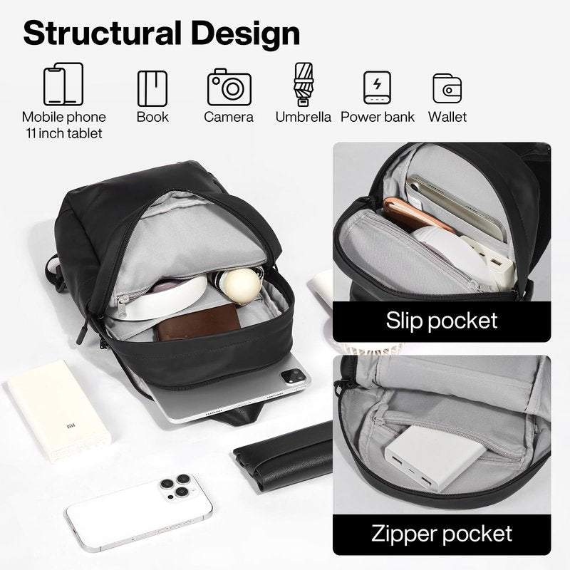mixi EliteSeries Sling Bag Small Casual Daypack Crossbody Chest Bag One Shoulder Travel Backpack Waterproof Lightweight Versatile-13 Inch, Black