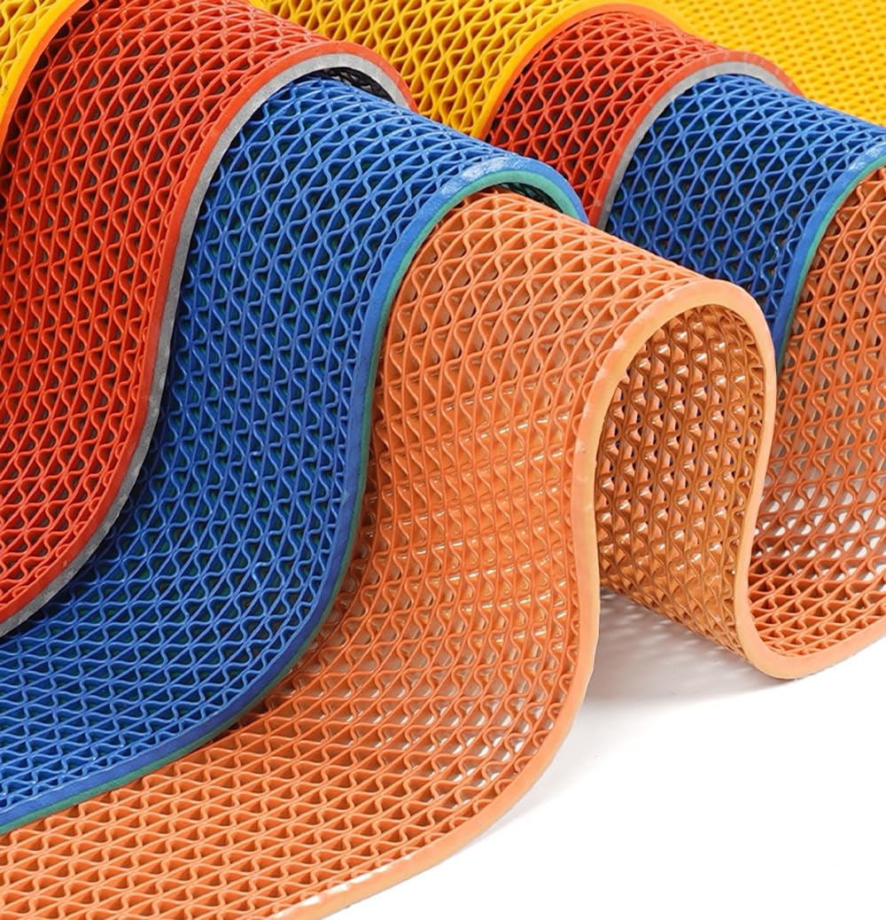 PVC Drainage Floor Mat Non-Slip Commercial Wet Area Mat for Outdoor and Indoor Restaurant Kitchen Bar Swimming Pool Splash Matting Water Drain Flooring Mat (Blue and Green, 3FTX11FT)