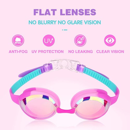 Keary Kids Swim Goggles - Anti-Fog, Waterproof, UV Protection | Clear Vision for Ages 3-12