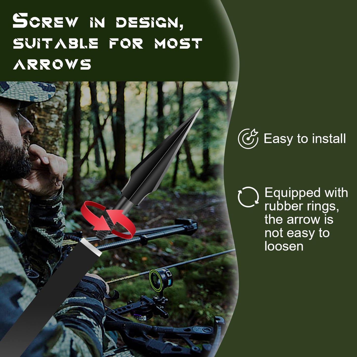 FENJANER 10Pcs Broadheads 100/118/125 Grain Traditional Hunting Arrowhead Screw-in Arrow Tips for Compound Bow Crossbow and Recurve Bow (118 Grain Leaf-Shaped)