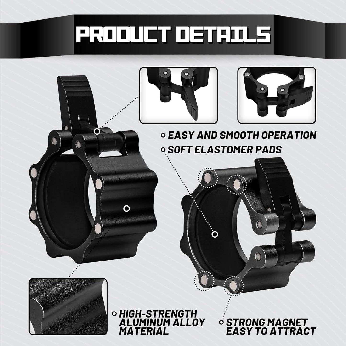 RitFit Magnetic Barbell Collars - Heavy Duty Aluminum Alloy with Quick Release & Non-Slip TPR Pads (Pair)