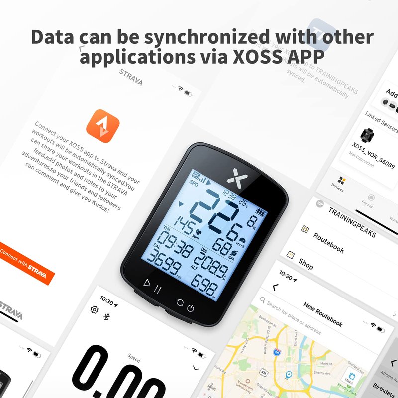 XOSS G+ Gen2 GPS Bike Computer with Mount, 2.2" Bluetooth Wireless Cycling Speedometer, Type-C Multifunctional ANT+ Bicycle Odometer with Auto Backlight and IPX7 Waterproof Bike Tracker (4 in 1)