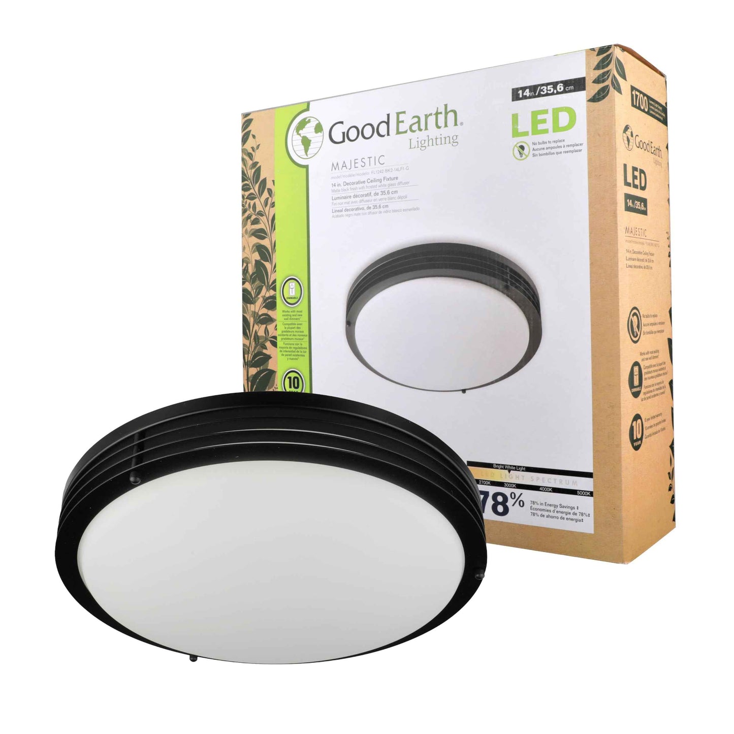 Good Earth Lighting Majestic 14-in LED Ceiling Fixture, 1700 Lumens, Dimmable, Matte Black