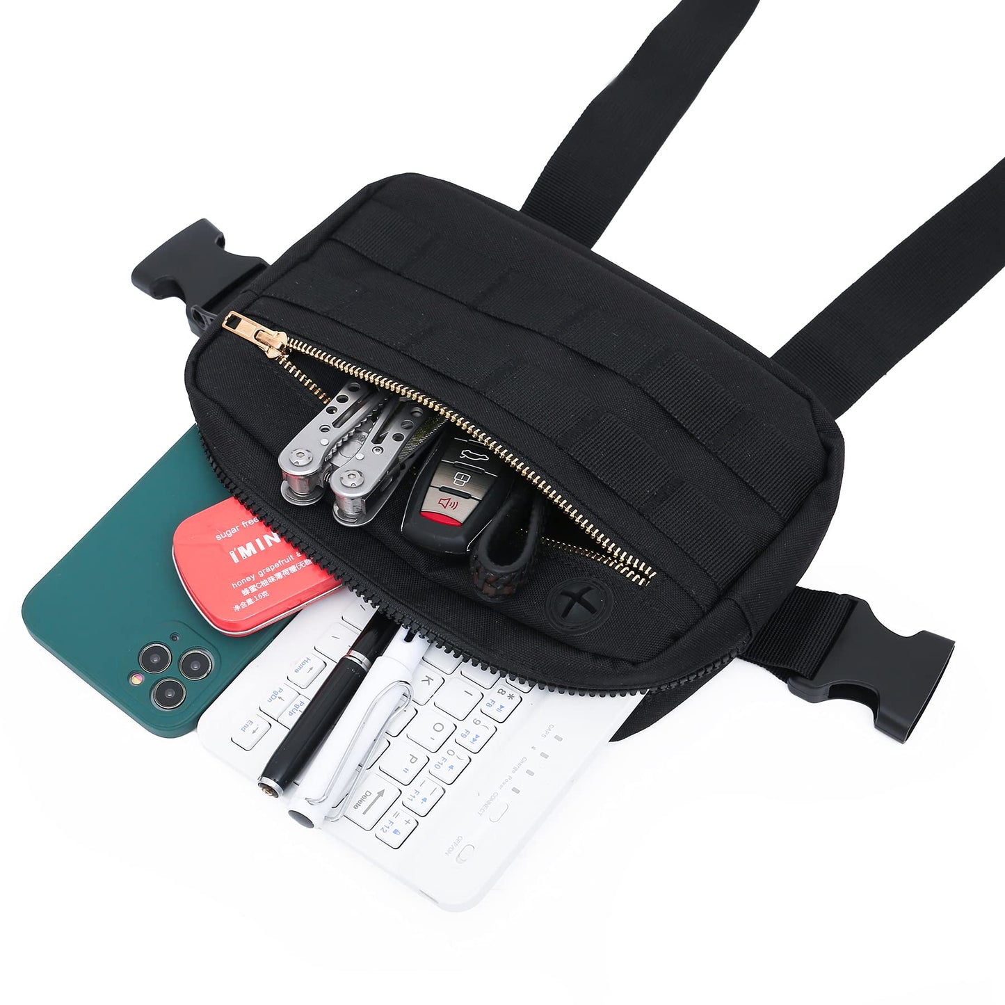 Muserise Outdoor Chest Bag For Men, EDC Chest Pack With Built-In Phone Holder, Lightweight Chest Rig Pouch