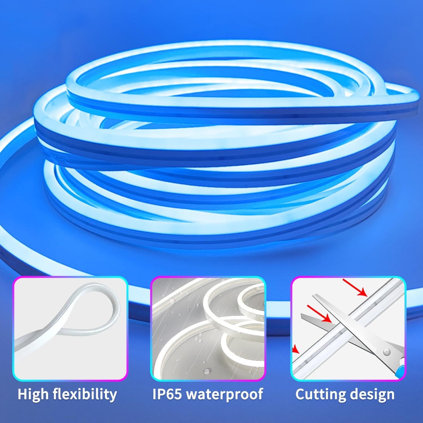 50ft RGB LED Neon Rope Lights with Remote & APP Control - Waterproof Flexible Strip for Bedroom & Outdoor Décor