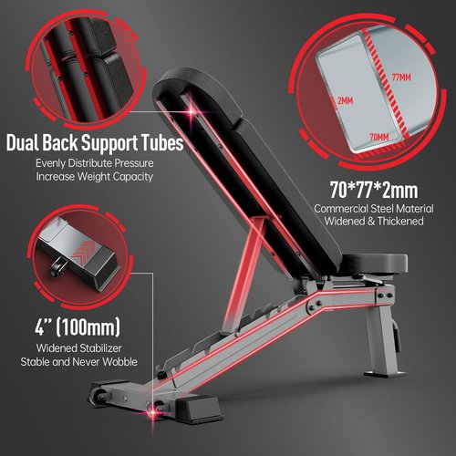 JOROTO Adjustable Weight Bench - 1300LBS Capacity for Home Gym | Incline, Decline, Flat Press, Foldable Design