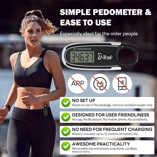 3D Pedometer - Accurate Step Counter with Removable Clip & Carabiner | Ideal for Men, Women & Kids
