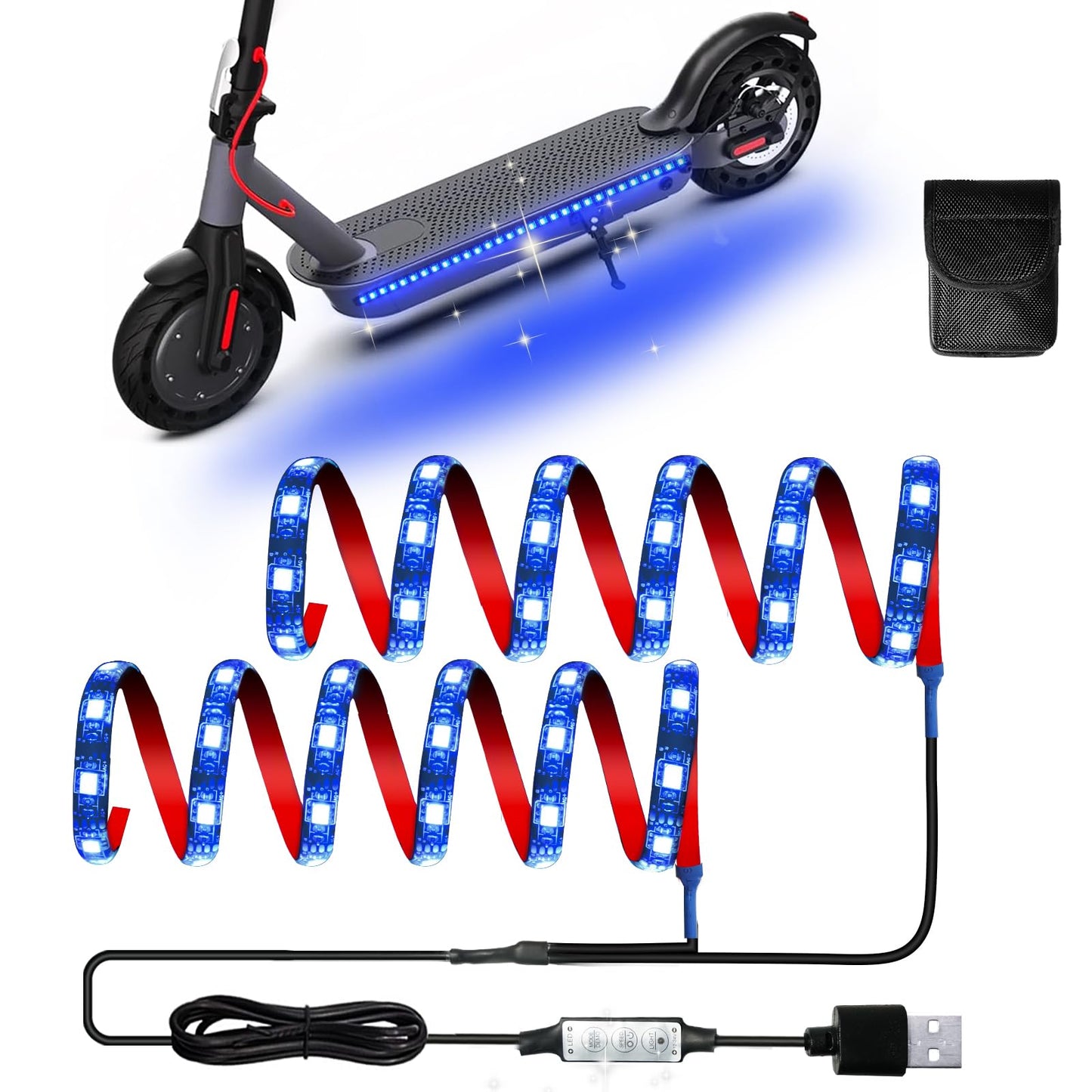 Keiurot Led Lights for Scooter Lights for Night Riding, Electric Scooter LED Strip Light Accessories Blue Led Light Strips 5v Flashing Mode for Skateboard Light, Bike, 2 in 1