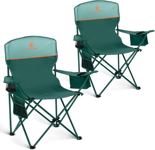 ALPHA CAMP Heavy Duty Camping Chair - 350LBS Capacity with Cooler Bag & Cup Holder | Portable Black 2PC Set