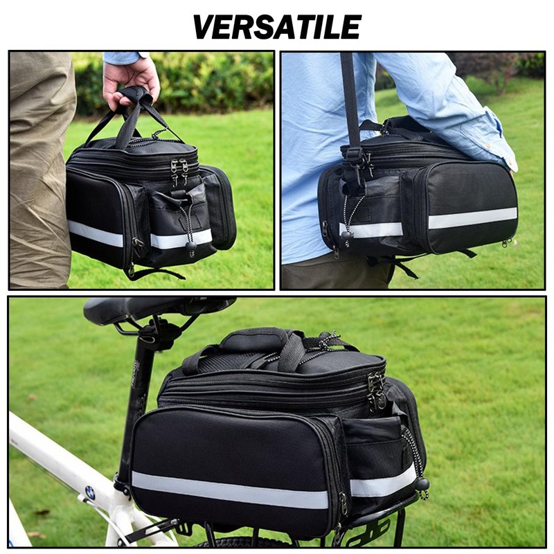 27L Adjustable Bike Pannier Bag with Hidden Rain Cover, 360° Reflective Strips, Multi-Functional Bicycle Saddle Bag for Grocery Shopping, Commuting, Cycling & Travel, Handheld & Crossbody Design