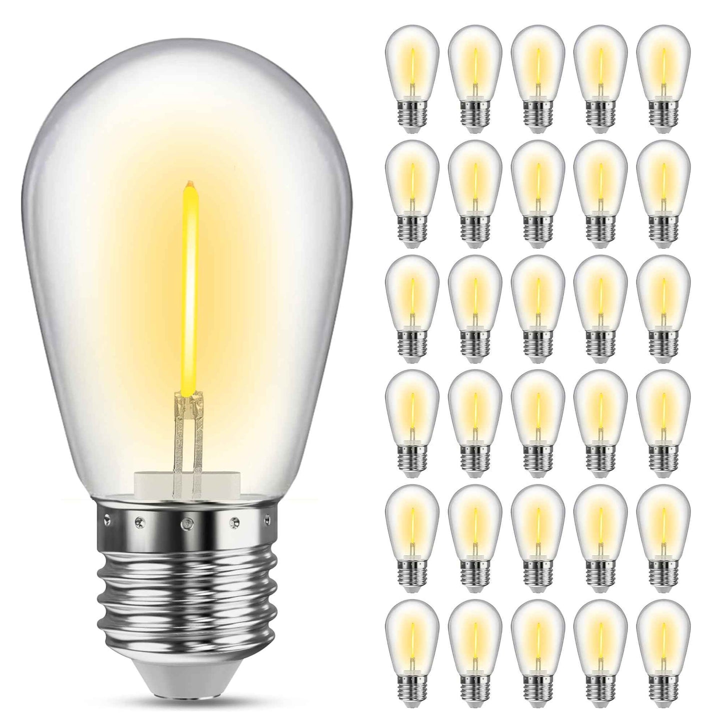 VOLIVO 30 Pack LED S14 Replacement Light Bulbs,1 Watt Shatterproof & Waterproof for Outdoor String Lights, Warm White Edison Vintage Style, Equivalent to 11w Incandescent Bulbs, E26 Medium Screw Base