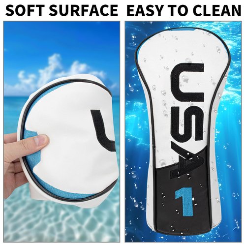 Golf Head Cover Golf Club Black and Blue PU Headcovers Set Fits Driver Fairway Wood Hybrid Utility Putter Iron Wedge Headcover.