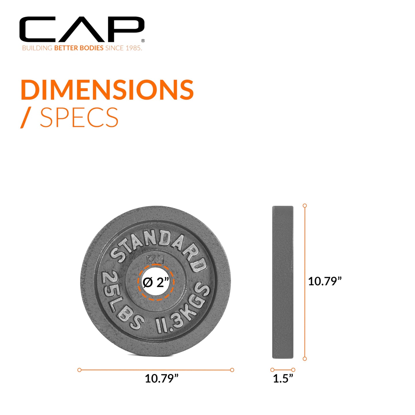 CAP Barbell Olympic 2-Inch Weight Plate, Gray, 25 LBS